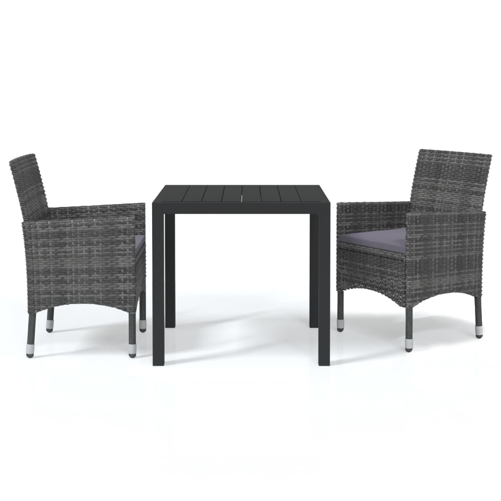 vidaXL Set mobilier grădină cu perne, 3 piese, gri, poliratan