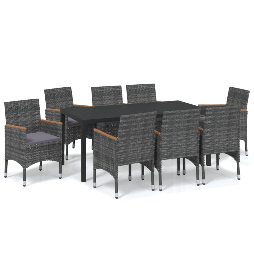 vidaXL Set mobilier grădină cu perne, 9 piese, gri, poliratan