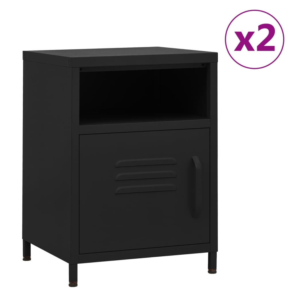 vidaXL Noptiere, 2 buc., negru, 35x35x51 cm, oțel vidaXL Noptiere, 2 buc., negru, 35x35x51 cm, oțel