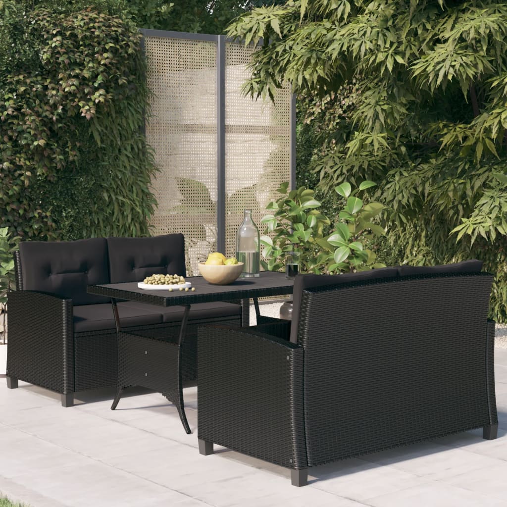 vidaXL Set mobilier de grădină, 3 piese, perne negre, poliratan vidaXL Set mobilier de grădină, 3 piese, perne negre, poliratan