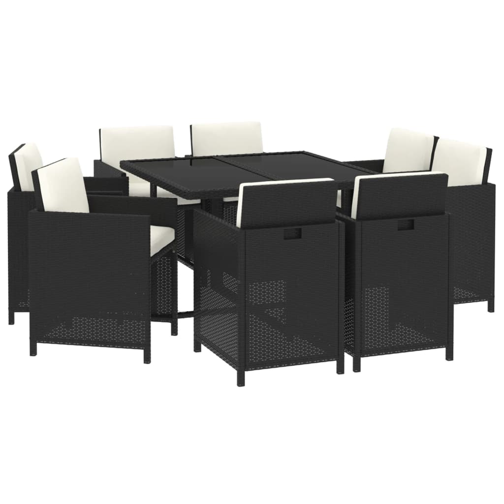 vidaXL Set mobilier de grădină cu perne, 9 piese, negru, poliratan vidaXL Set mobilier de grădină cu perne, 9 piese, negru, poliratan
