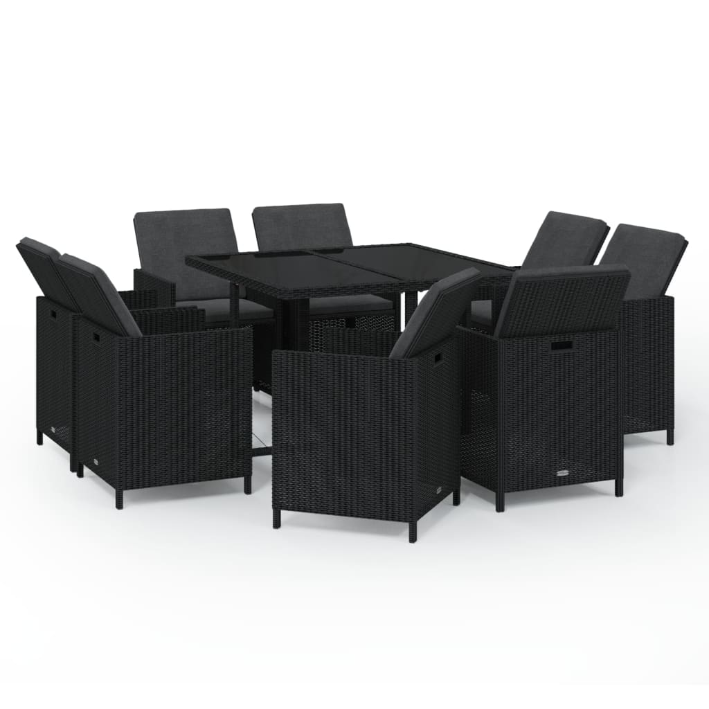 vidaXL Set mobilier de grădină cu perne, 9 piese, negru, poliratan vidaXL Set mobilier de grădină cu perne, 9 piese, negru, poliratan