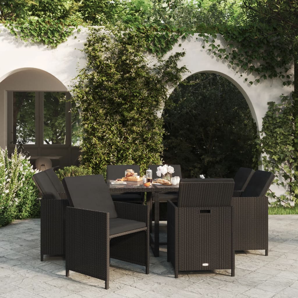 vidaXL Set mobilier de grădină cu perne, 9 piese, negru, poliratan vidaXL Set mobilier de grădină cu perne, 9 piese, negru, poliratan