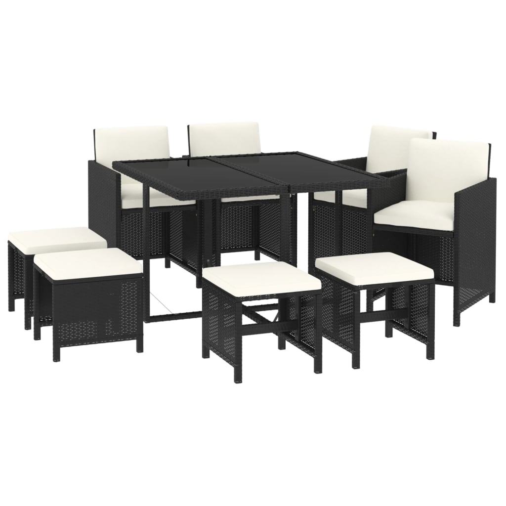 vidaXL Set mobilier de grădină cu perne, 9 piese, negru, poliratan vidaXL Set mobilier de grădină cu perne, 9 piese, negru, poliratan