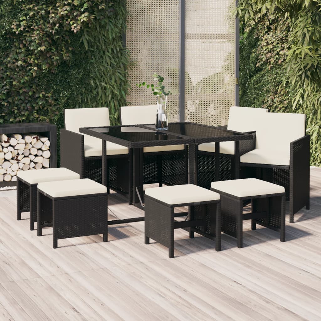 vidaXL Set mobilier de grădină cu perne, 9 piese, negru, poliratan vidaXL Set mobilier de grădină cu perne, 9 piese, negru, poliratan