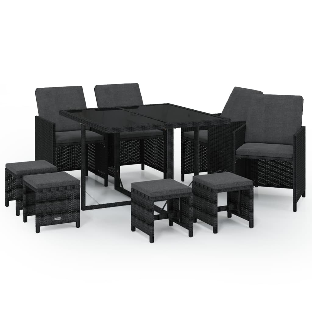 vidaXL Set mobilier de grădină cu perne, 9 piese, negru, poliratan