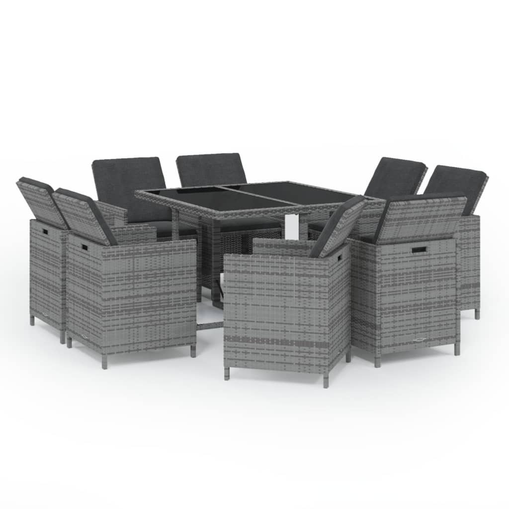 vidaXL Set mobilier grădină cu perne, 9 piese, gri, poliratan vidaXL Set mobilier grădină cu perne, 9 piese, gri, poliratan