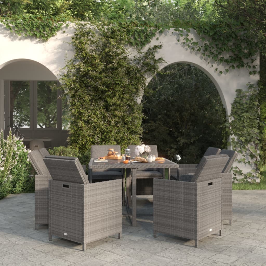 vidaXL Set mobilier grădină cu perne, 9 piese, gri, poliratan vidaXL Set mobilier grădină cu perne, 9 piese, gri, poliratan