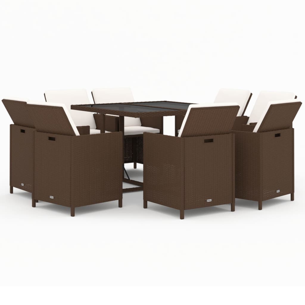 vidaXL Set mobilier de grădină cu perne, 9 piese, maro, poliratan