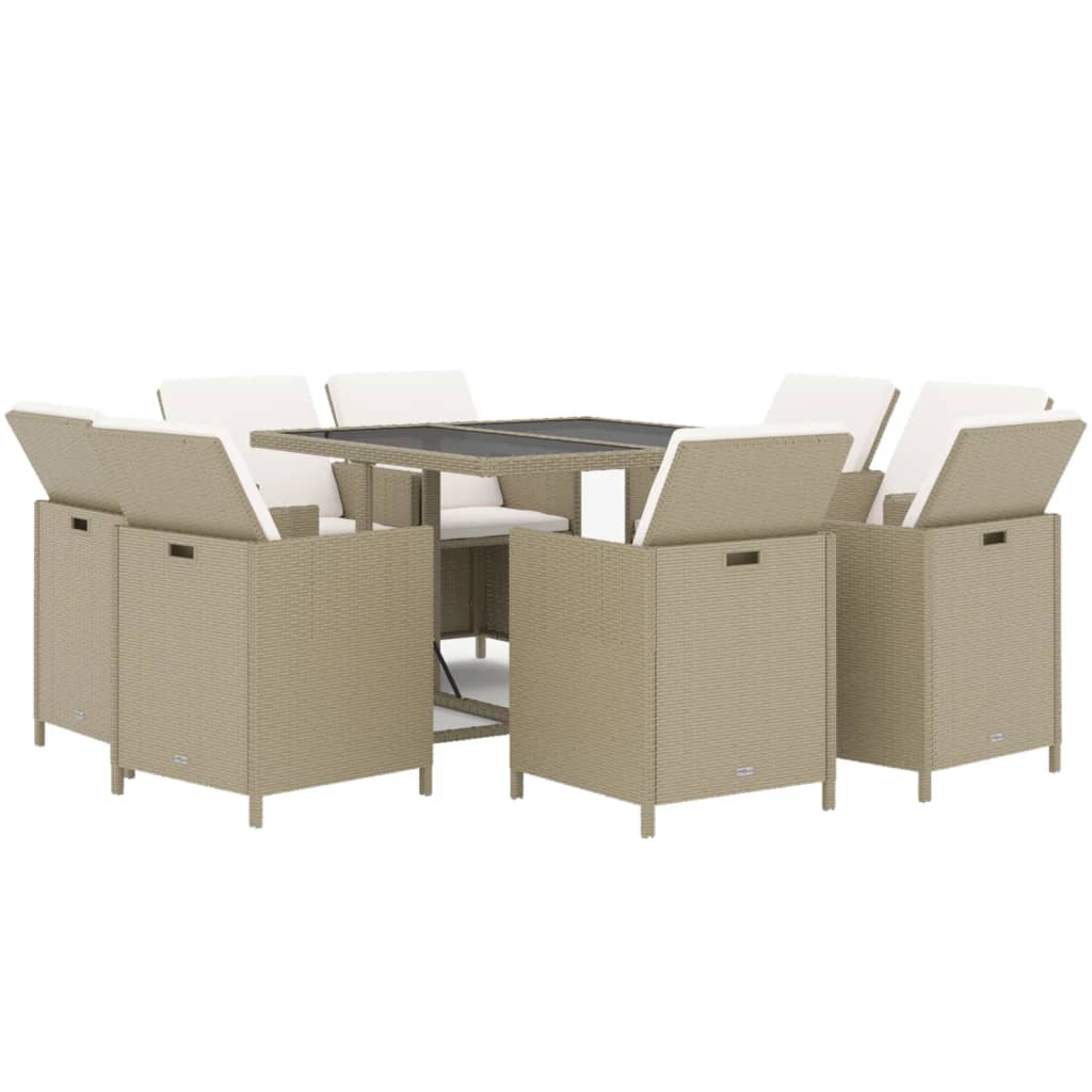 vidaXL Set mobilier pentru grădină cu perne, 9 piese, bej, poliratan