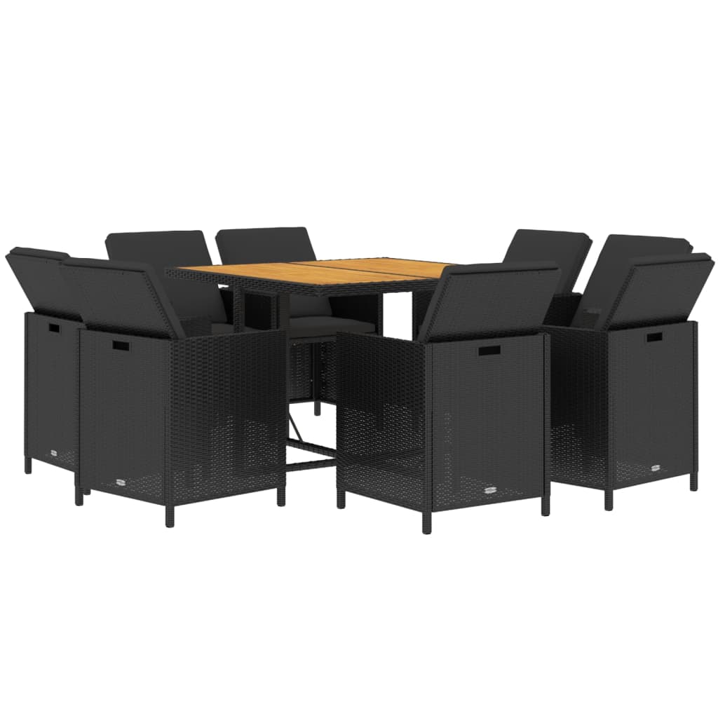 vidaXL Set mobilier de grădină cu perne, 9 piese, negru, poliratan