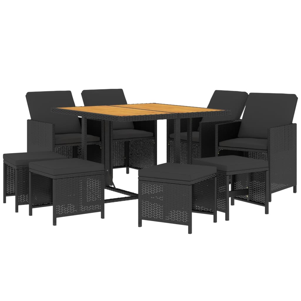 vidaXL Set mobilier de grădină cu perne, 9 piese, negru, poliratan