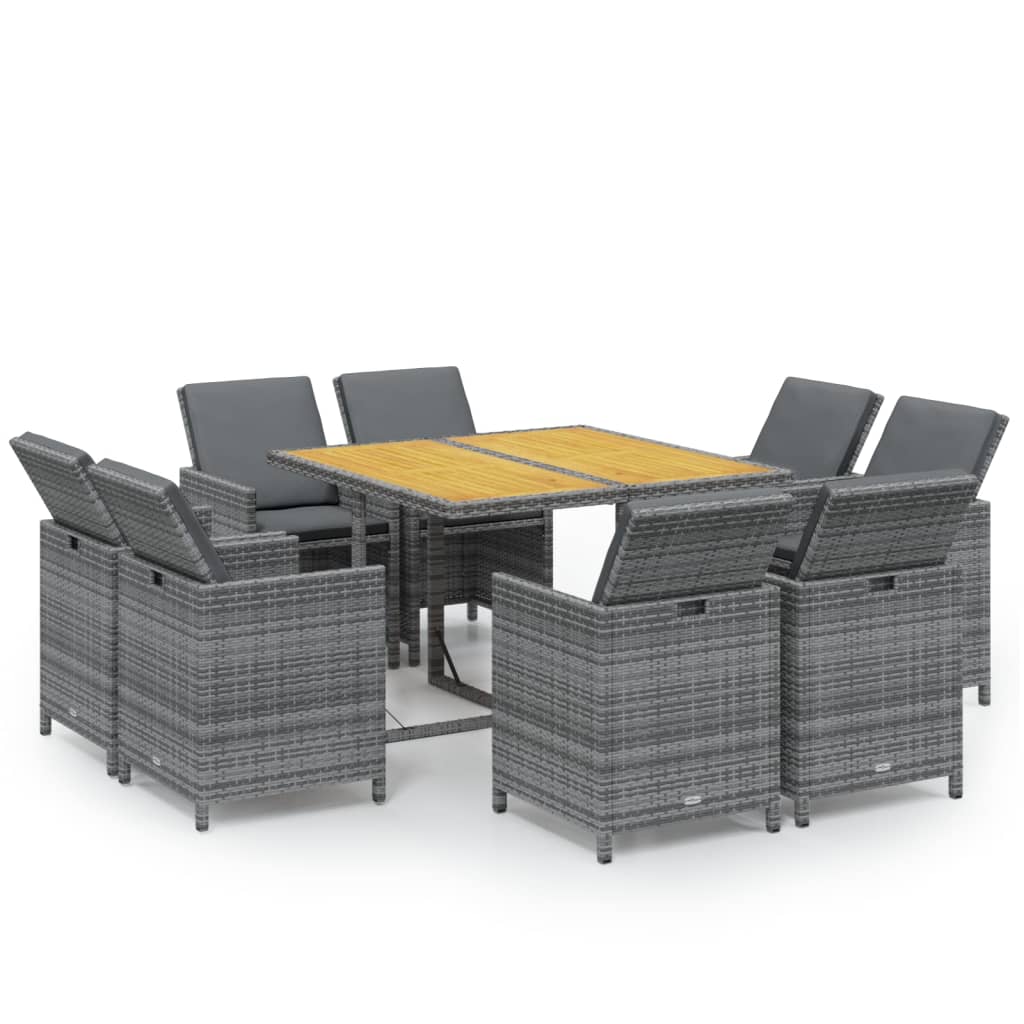 vidaXL Set mobilier grădină cu perne, 9 piese, gri, poliratan