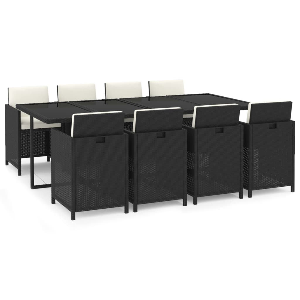 vidaXL Set mobilier de grădină cu perne, 9 piese, negru, poliratan