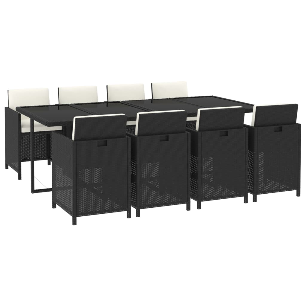 vidaXL Set mobilier de grădină cu perne, 9 piese, negru, poliratan