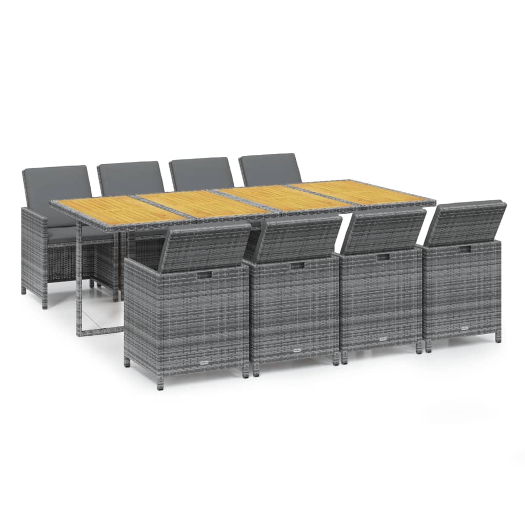 vidaXL Set mobilier grădină cu perne, 9 piese, gri, poliratan