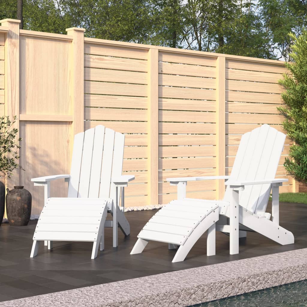 vidaXL Scaune de grădină Adirondack cu taburete, 2 buc., alb, HDPE vidaXL Scaune de grădină Adirondack cu taburete, 2 buc., alb, HDPE