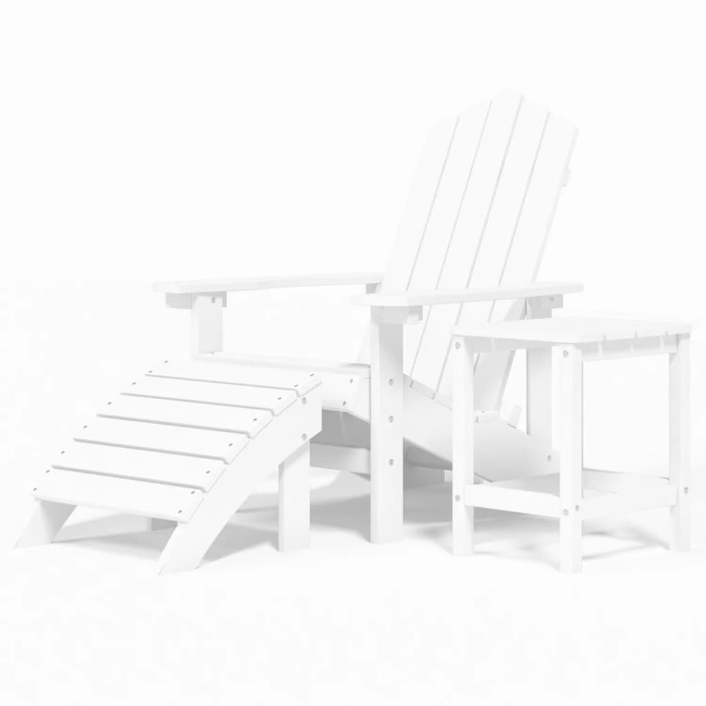 vidaXL Scaun de grădină Adirondack cu masă și taburet, alb, HDPE