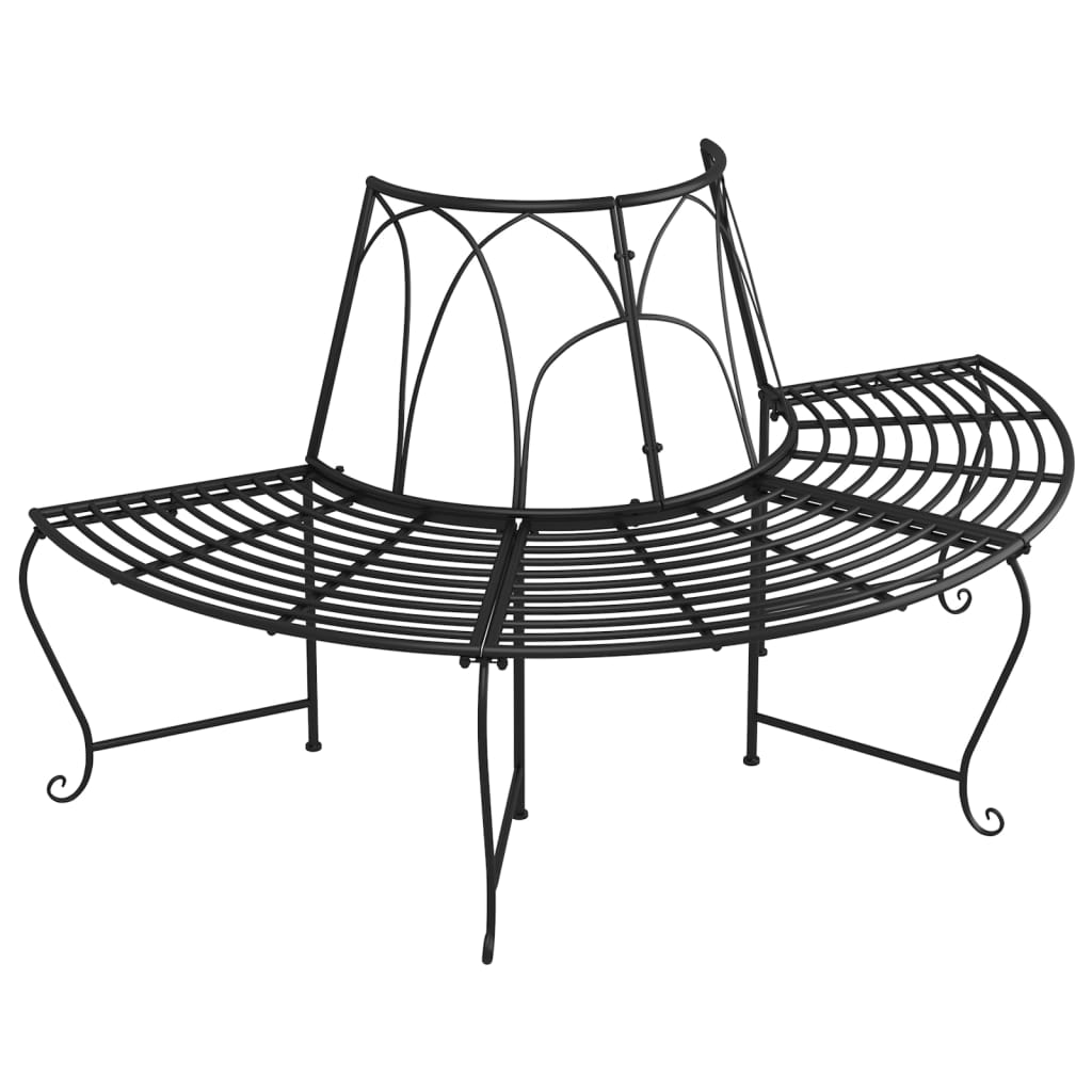 vidaXL Bancă circulară de copac, 2 buc., negru, Ø159 cm, oțel vidaXL Bancă circulară de copac, 2 buc., negru, Ø159 cm, oțel