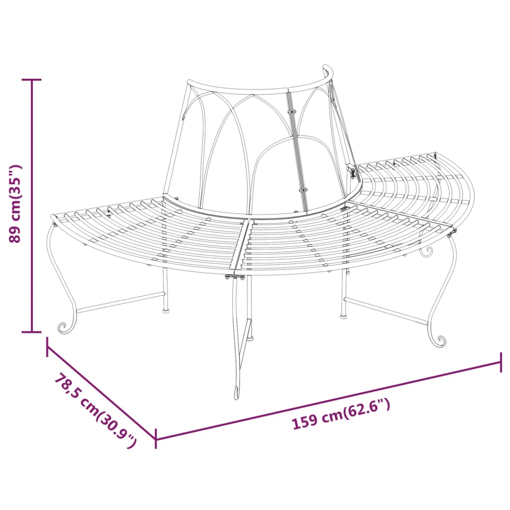 vidaXL Bancă circulară de copac, 2 buc., negru, Ø159 cm, oțel vidaXL Bancă circulară de copac, 2 buc., negru, Ø159 cm, oțel