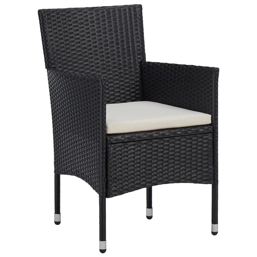 vidaXL Set bistro de grădină, 3 piese, negru, poliratan și lemn masiv vidaXL Set bistro de grădină, 3 piese, negru, poliratan și lemn masiv