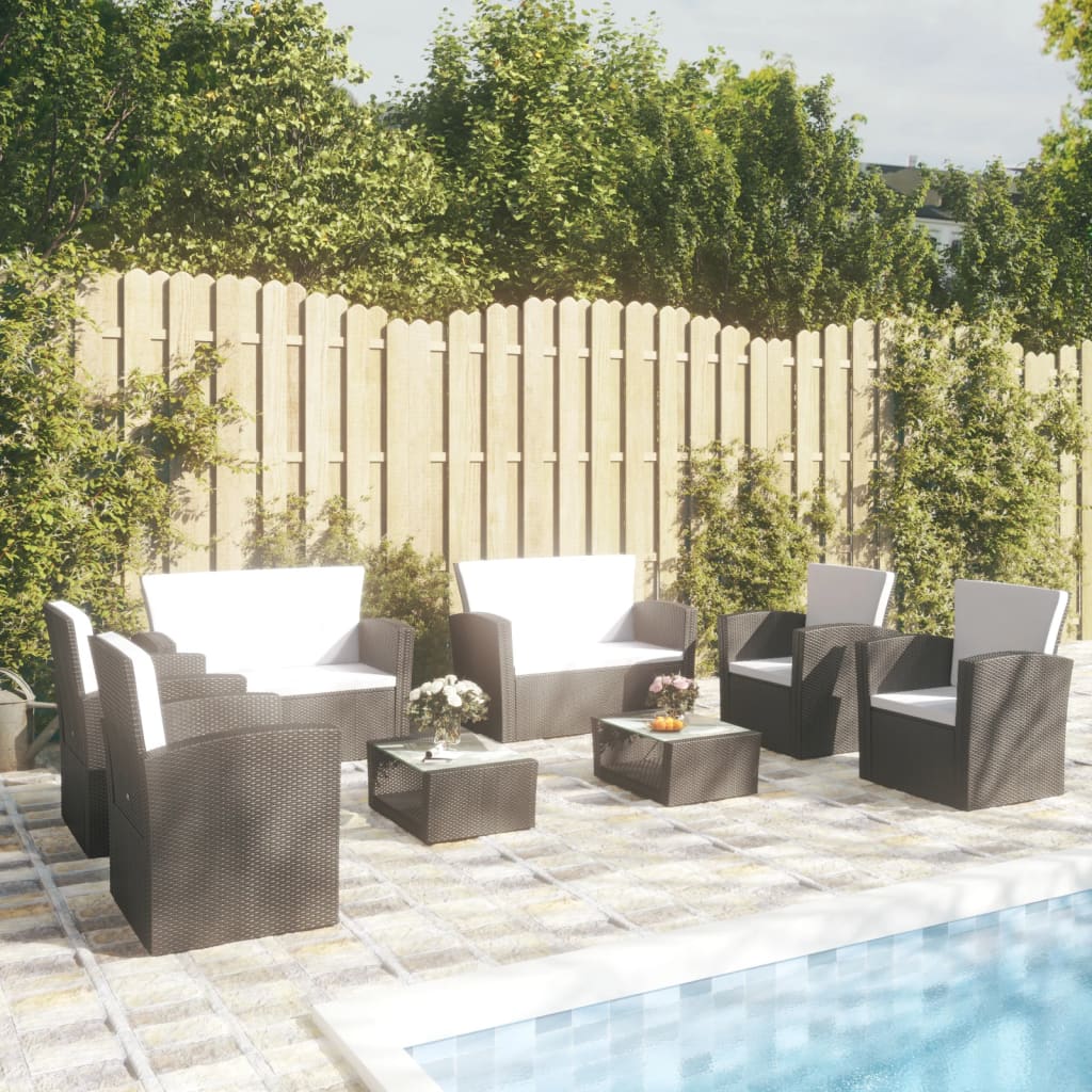 vidaXL Set mobilier de grădină cu perne, 8 piese, negru, poliratan vidaXL Set mobilier de grădină cu perne, 8 piese, negru, poliratan