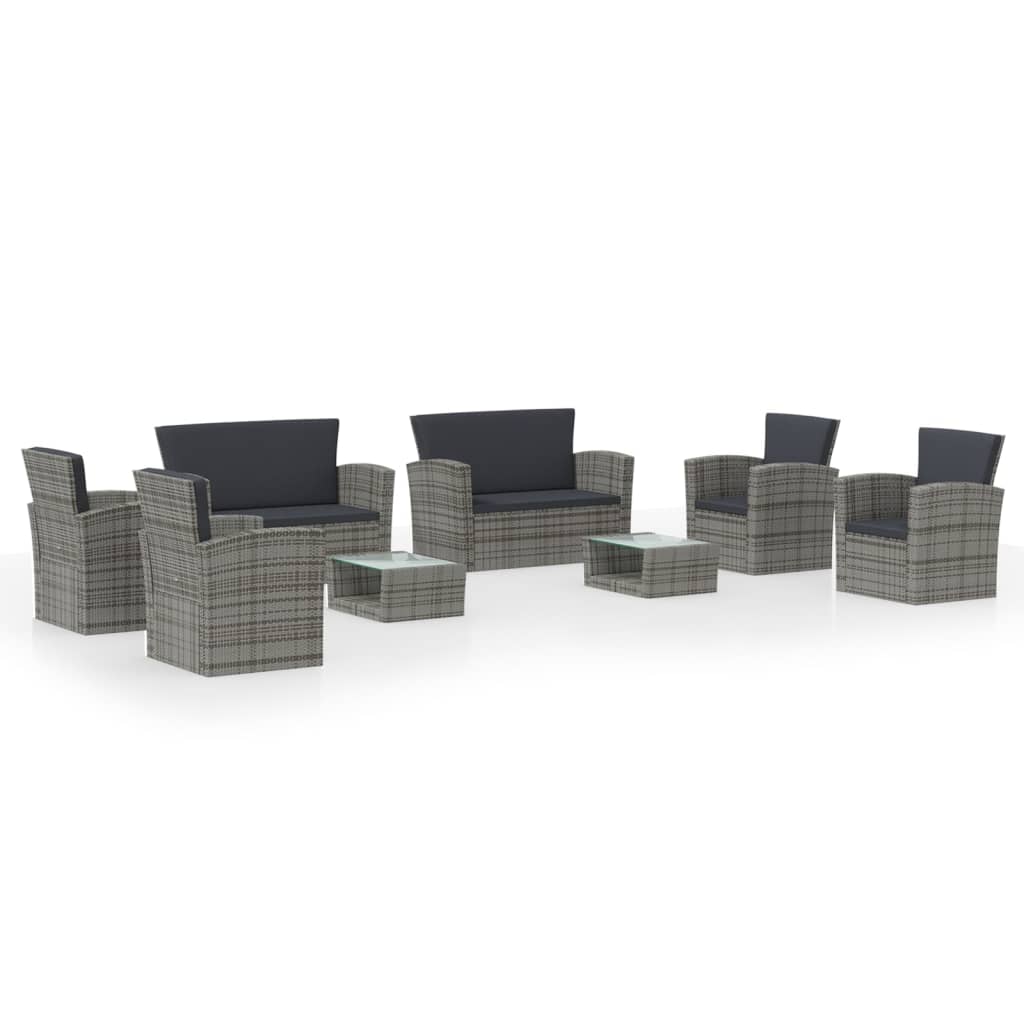 vidaXL Set mobilier de grădină cu perne, 8 piese, gri, poliratan vidaXL Set mobilier de grădină cu perne, 8 piese, gri, poliratan