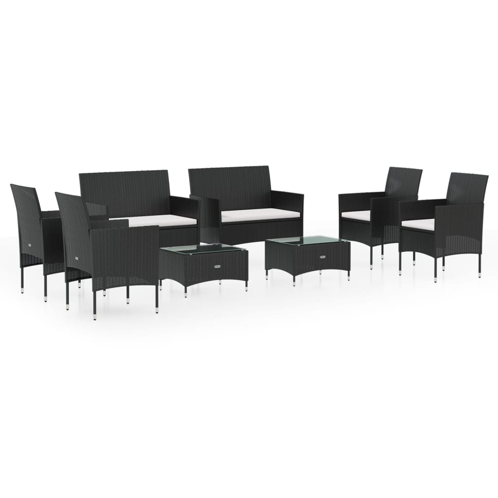 vidaXL Set mobilier de grădină cu perne, 8 piese, negru, poliratan vidaXL Set mobilier de grădină cu perne, 8 piese, negru, poliratan
