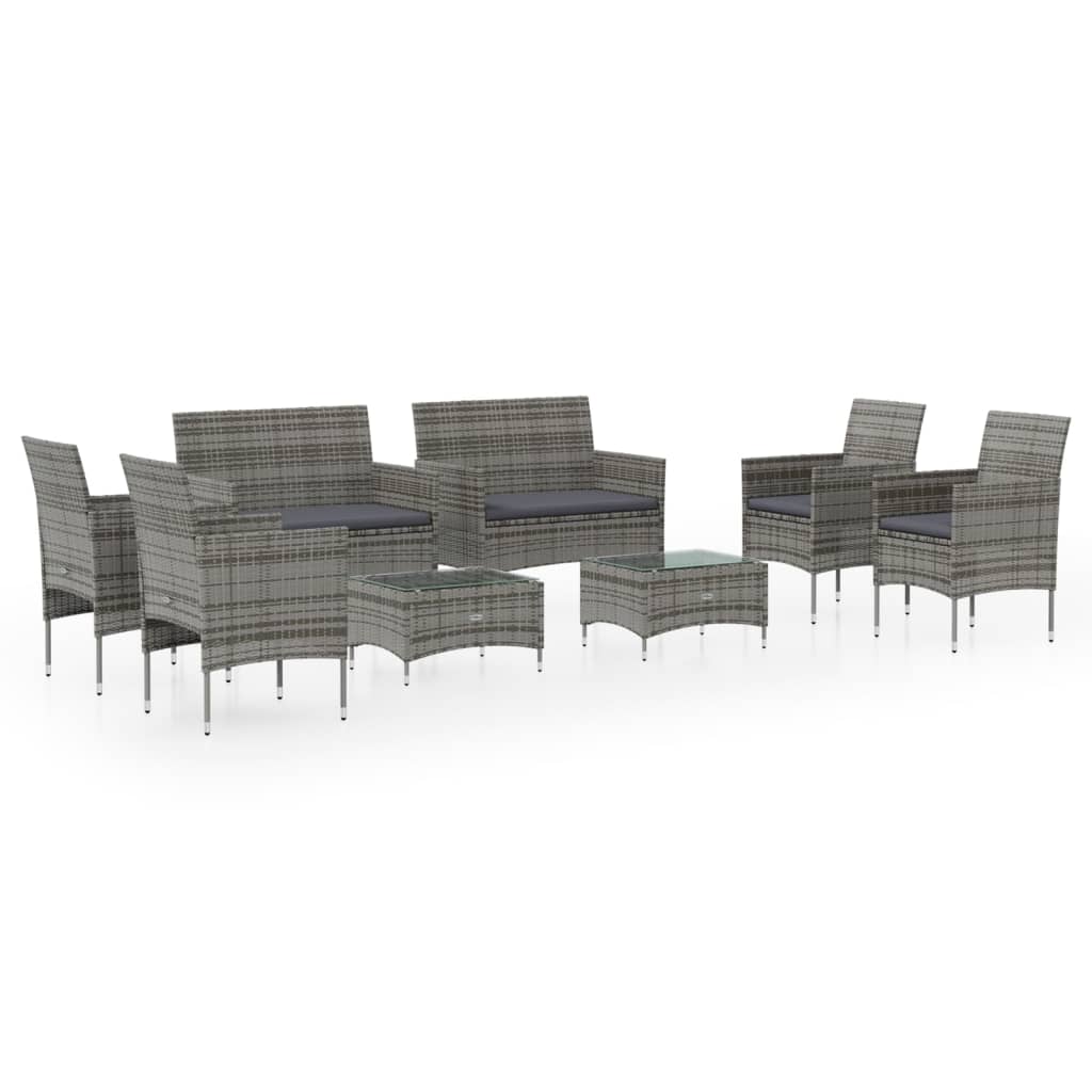 vidaXL Set mobilier de grădină cu perne, 8 piese, gri, poliratan vidaXL Set mobilier de grădină cu perne, 8 piese, gri, poliratan