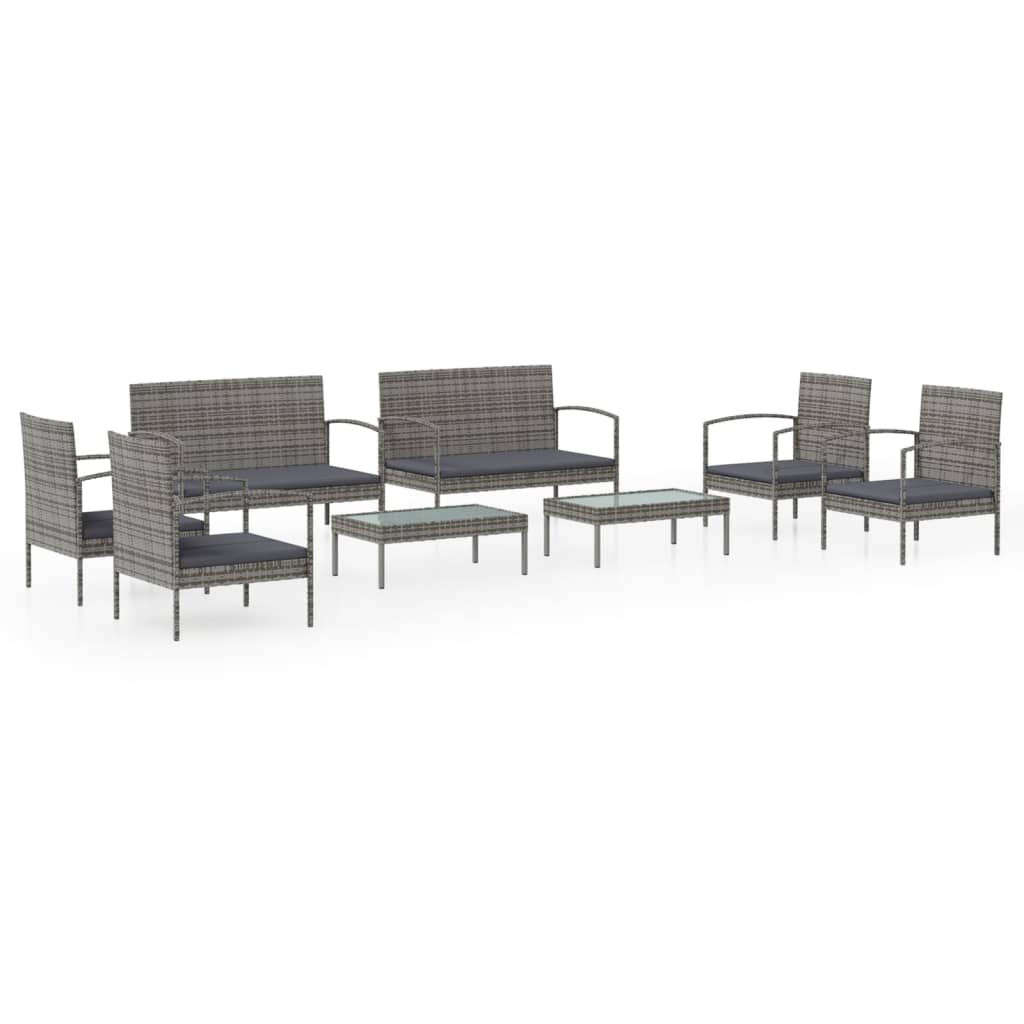 vidaXL Set mobilier de grădină cu perne, 8 piese, gri, poliratan vidaXL Set mobilier de grădină cu perne, 8 piese, gri, poliratan