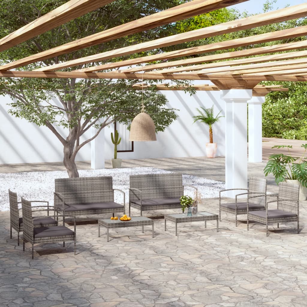 vidaXL Set mobilier de grădină cu perne, 8 piese, gri, poliratan vidaXL Set mobilier de grădină cu perne, 8 piese, gri, poliratan