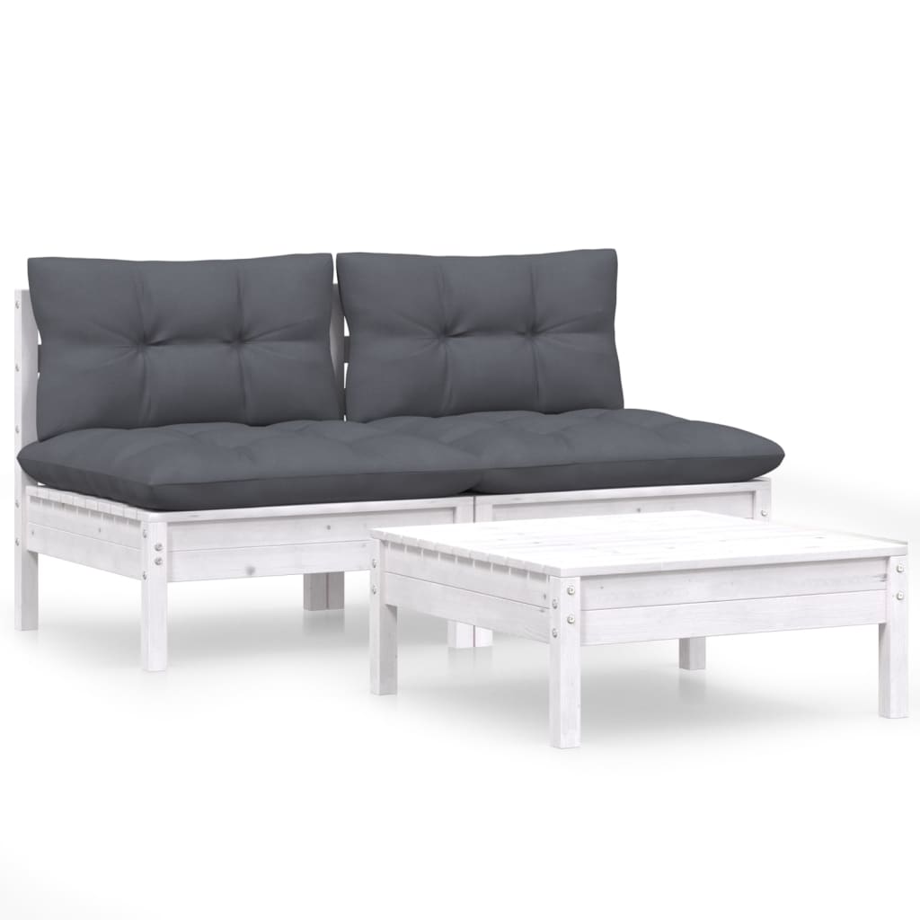 vidaXL Set mobilier grădină cu perne, antracit, 3 piese, lemn de pin vidaXL Set mobilier grădină cu perne, antracit, 3 piese, lemn de pin