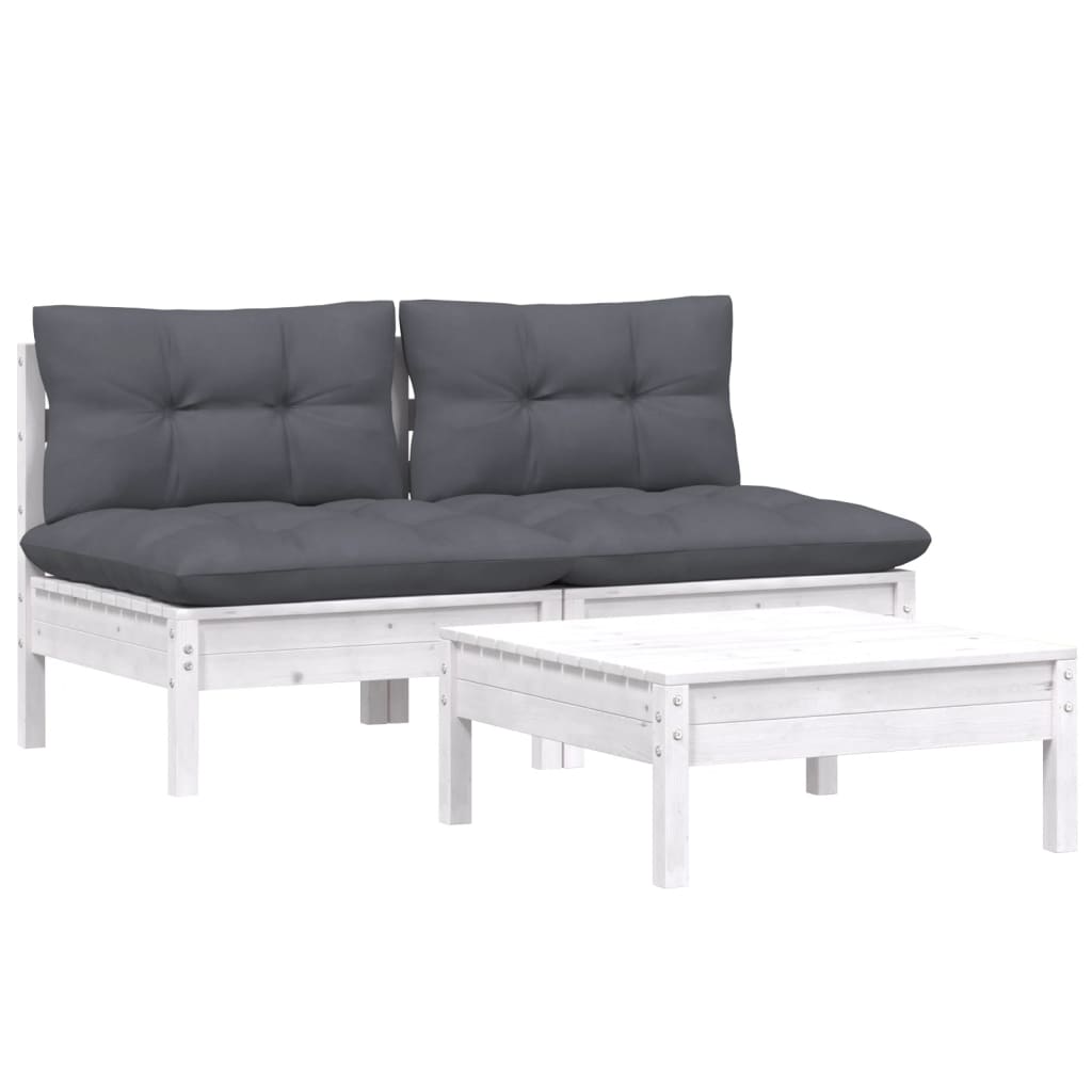 vidaXL Set mobilier grădină cu perne, antracit, 3 piese, lemn de pin vidaXL Set mobilier grădină cu perne, antracit, 3 piese, lemn de pin
