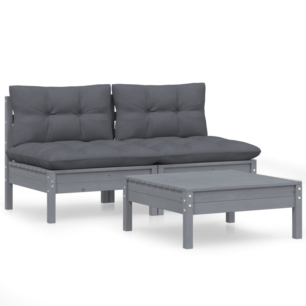 vidaXL Set mobilier grădină cu perne antracit, 3 piese, lemn de pin vidaXL Set mobilier grădină cu perne antracit, 3 piese, lemn de pin