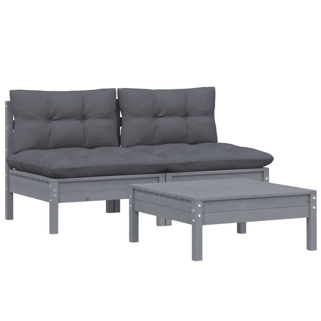 vidaXL Set mobilier grădină cu perne antracit, 3 piese, lemn de pin vidaXL Set mobilier grădină cu perne antracit, 3 piese, lemn de pin