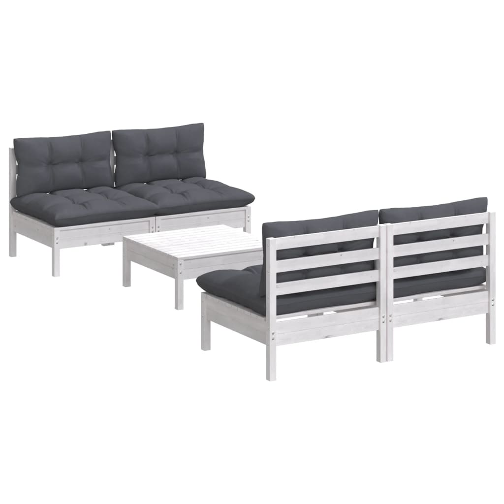 vidaXL Set mobilier grădină cu perne antracit, 5 piese, lemn de pin vidaXL Set mobilier grădină cu perne antracit, 5 piese, lemn de pin