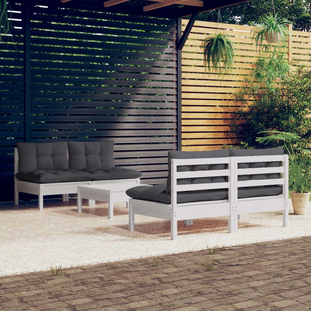 vidaXL Set mobilier grădină cu perne antracit, 5 piese, lemn de pin vidaXL Set mobilier grădină cu perne antracit, 5 piese, lemn de pin