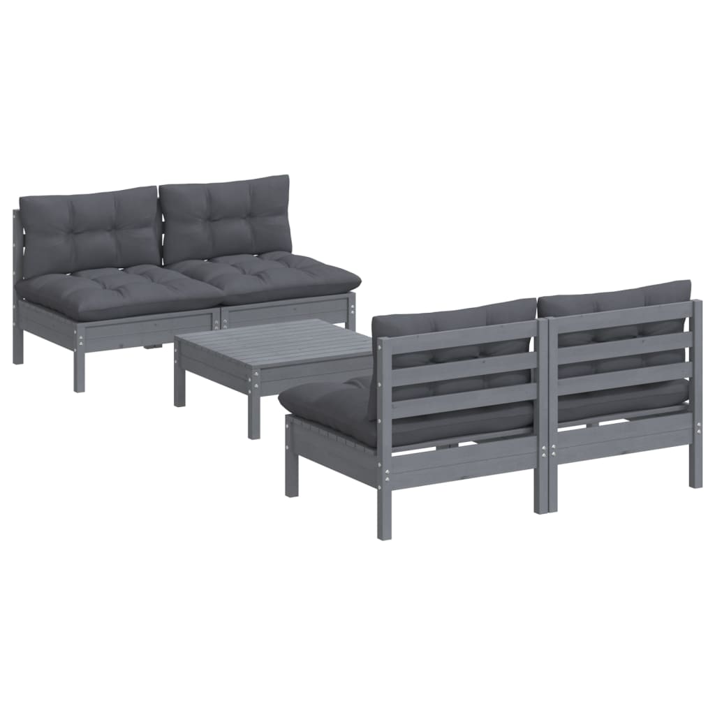 vidaXL Set mobilier grădină cu perne antracit, 5 piese, lemn de pin