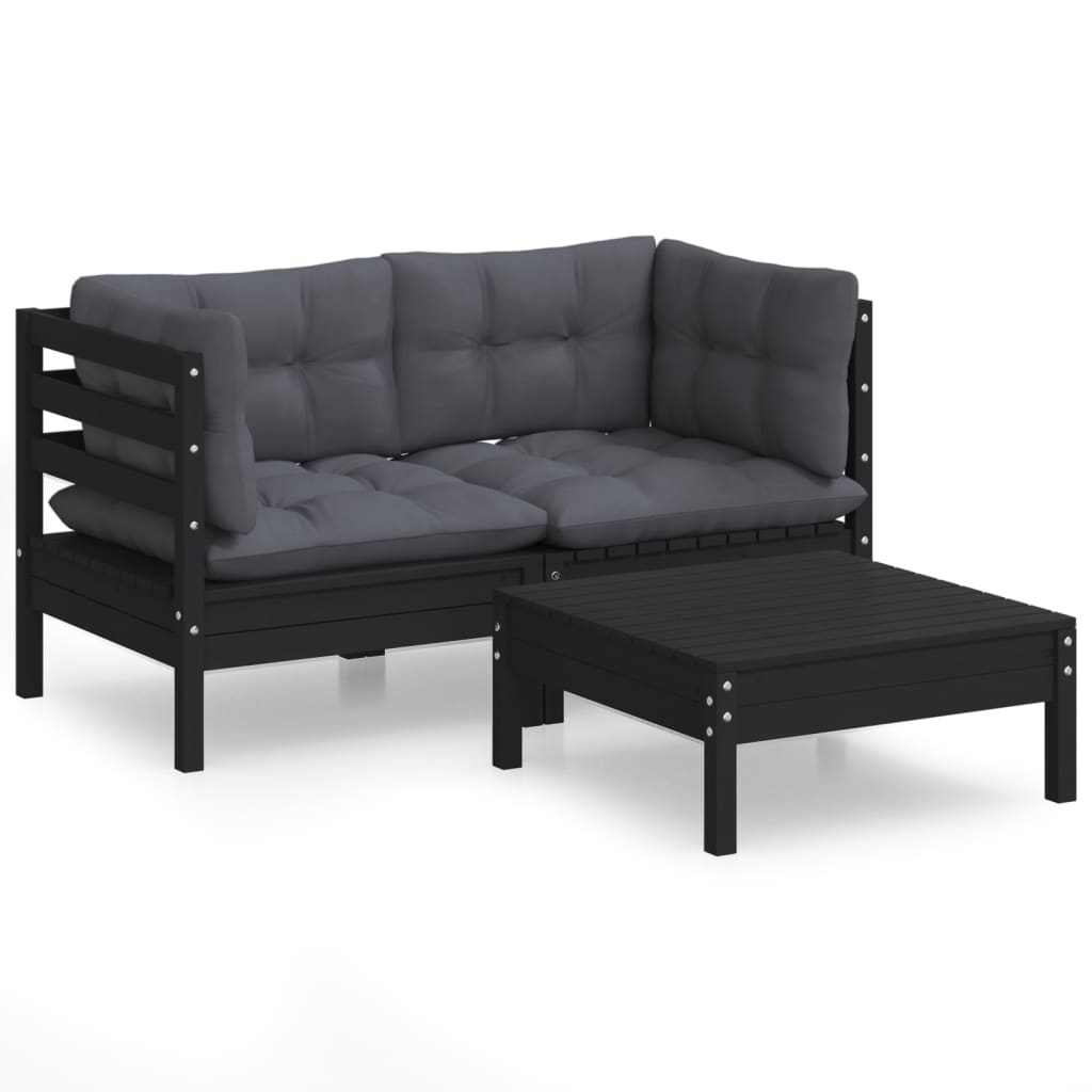 vidaXL Set mobilier grădină cu perne antracit, 3 piese, lemn de pin vidaXL Set mobilier grădină cu perne antracit, 3 piese, lemn de pin