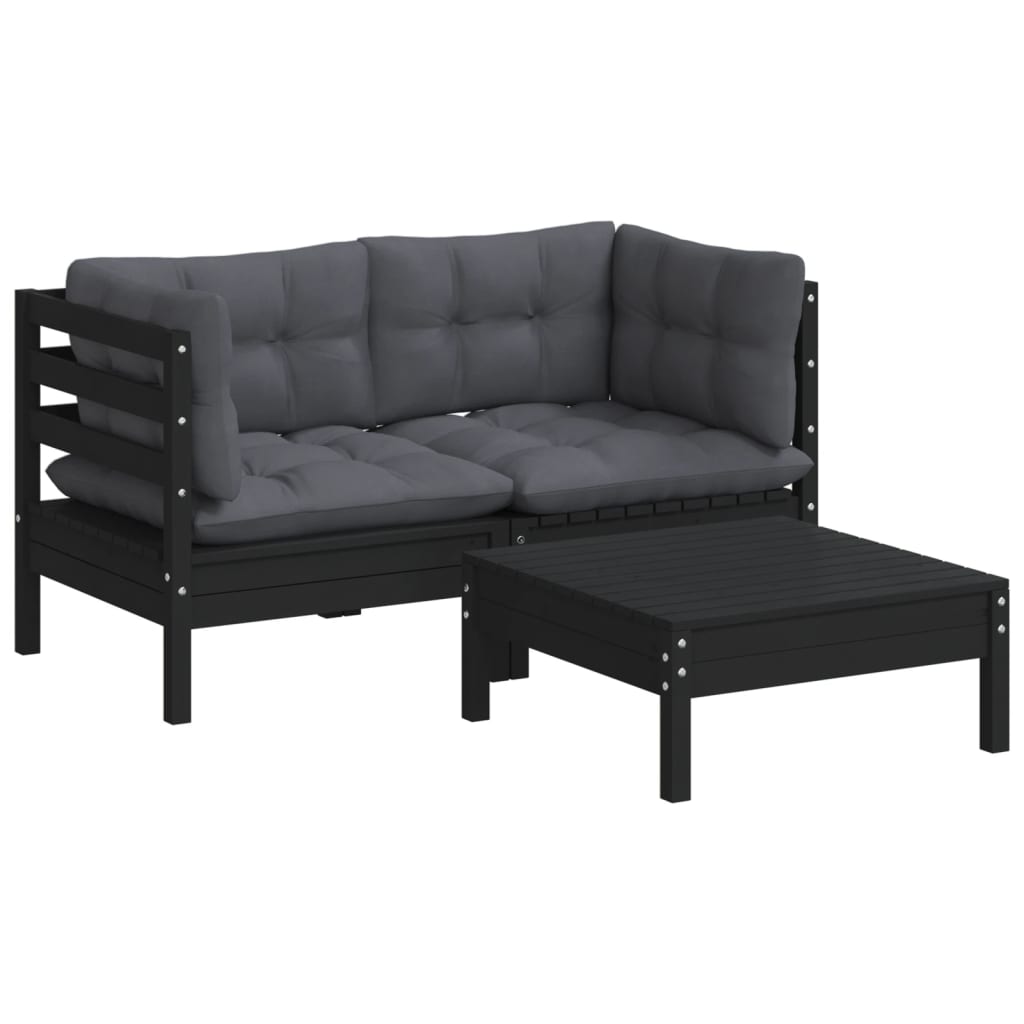 vidaXL Set mobilier grădină cu perne antracit, 3 piese, lemn de pin vidaXL Set mobilier grădină cu perne antracit, 3 piese, lemn de pin
