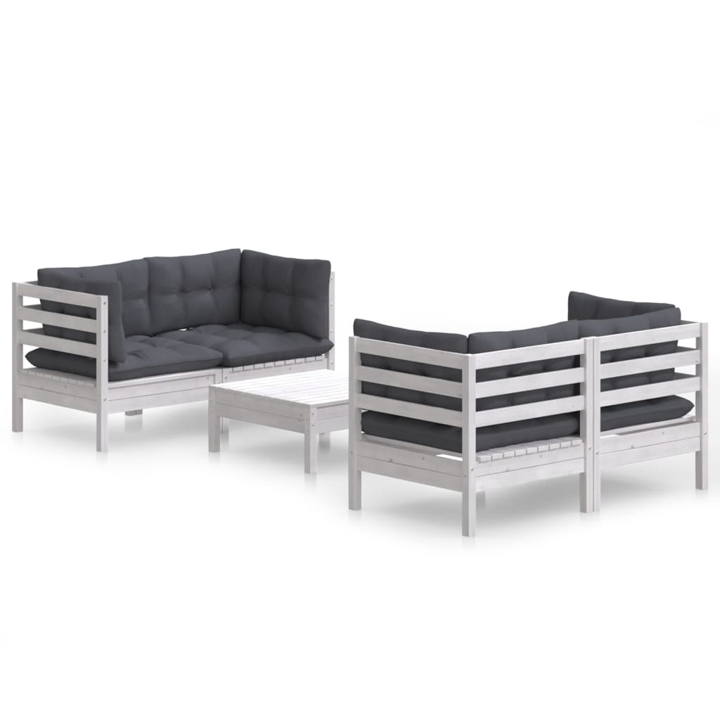 vidaXL Set mobilier grădină cu perne antracit, 5 piese, lemn de pin vidaXL Set mobilier grădină cu perne antracit, 5 piese, lemn de pin