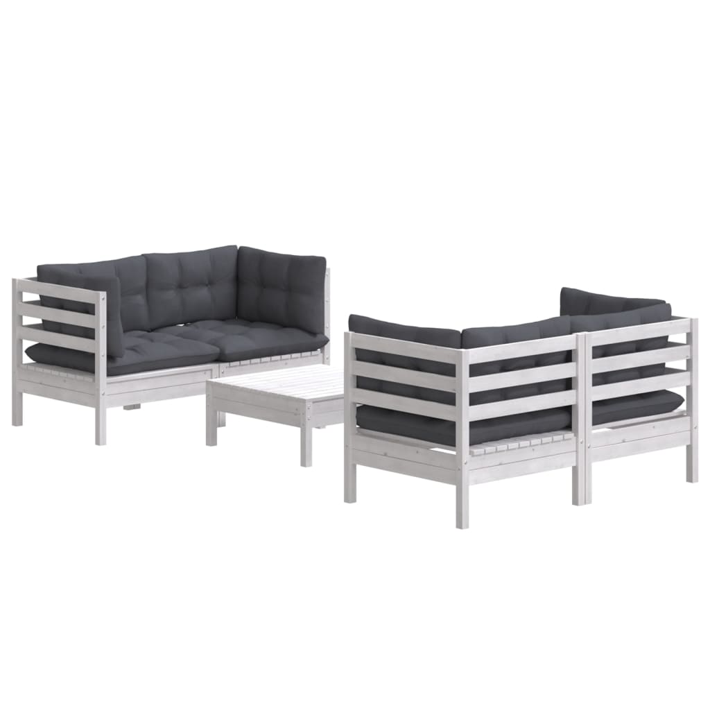 vidaXL Set mobilier grădină cu perne antracit, 5 piese, lemn de pin vidaXL Set mobilier grădină cu perne antracit, 5 piese, lemn de pin