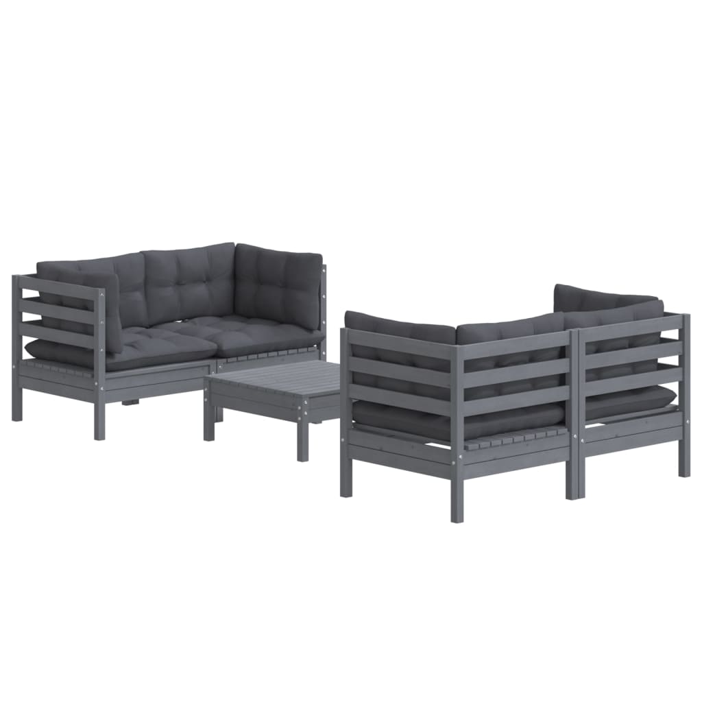 vidaXL Set mobilier grădină cu perne antracit, 5 piese, lemn de pin