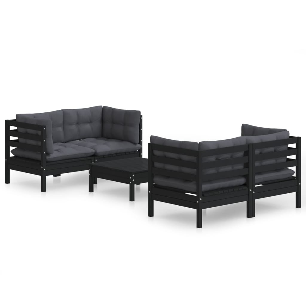 vidaXL Set mobilier grădină cu perne antracit, 5 piese, lemn de pin vidaXL Set mobilier grădină cu perne antracit, 5 piese, lemn de pin
