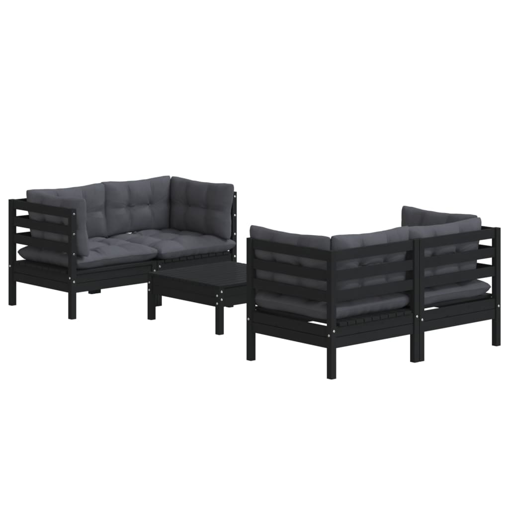 vidaXL Set mobilier grădină cu perne antracit, 5 piese, lemn de pin vidaXL Set mobilier grădină cu perne antracit, 5 piese, lemn de pin