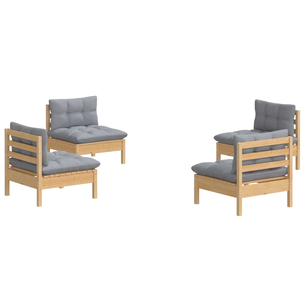 vidaXL Set mobilier grădină cu perne, 4 piese, gri, lemn de pin