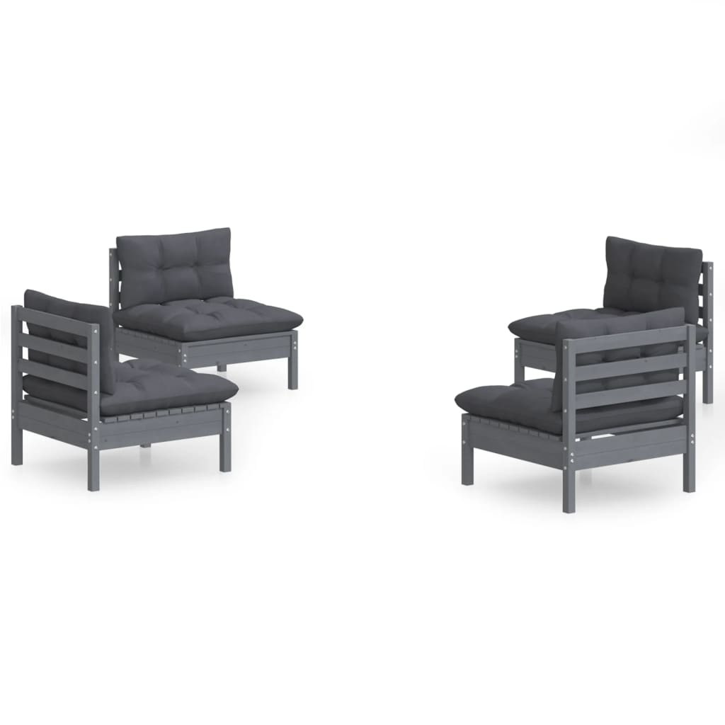 vidaXL Set mobilier grădină cu perne antracit, 4 piese, lemn de pin vidaXL Set mobilier grădină cu perne antracit, 4 piese, lemn de pin