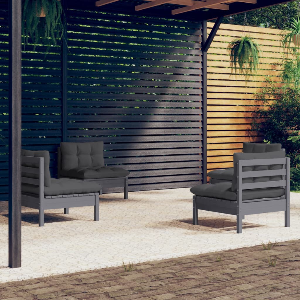 vidaXL Set mobilier grădină cu perne antracit, 4 piese, lemn de pin vidaXL Set mobilier grădină cu perne antracit, 4 piese, lemn de pin