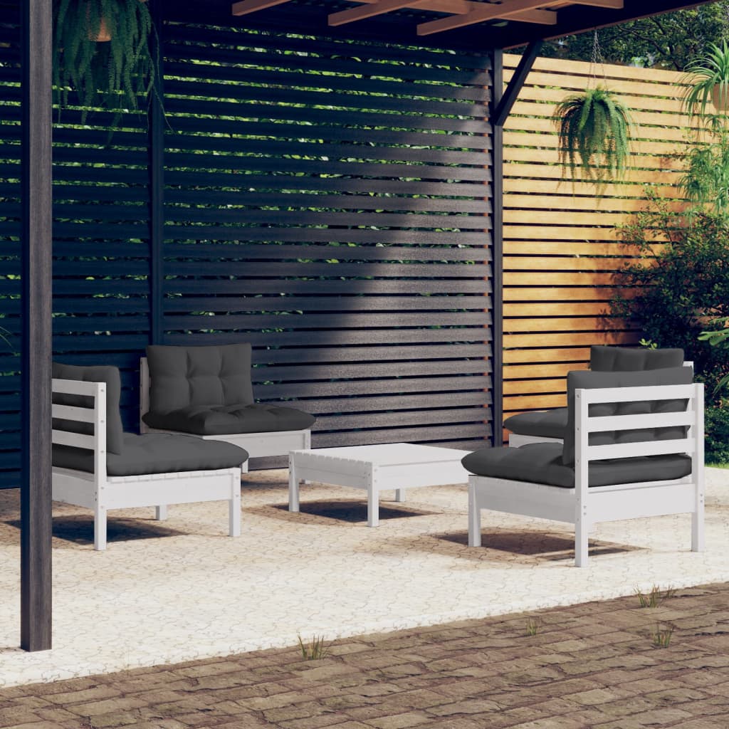 vidaXL Set mobilier grădină cu perne antracit, 5 piese, lemn de pin vidaXL Set mobilier grădină cu perne antracit, 5 piese, lemn de pin
