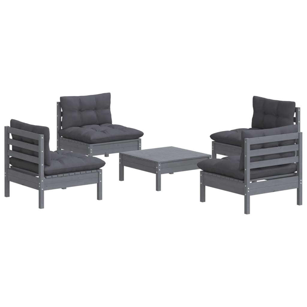 vidaXL Set mobilier grădină cu perne antracit, 5 piese, lemn de pin vidaXL Set mobilier grădină cu perne antracit, 5 piese, lemn de pin